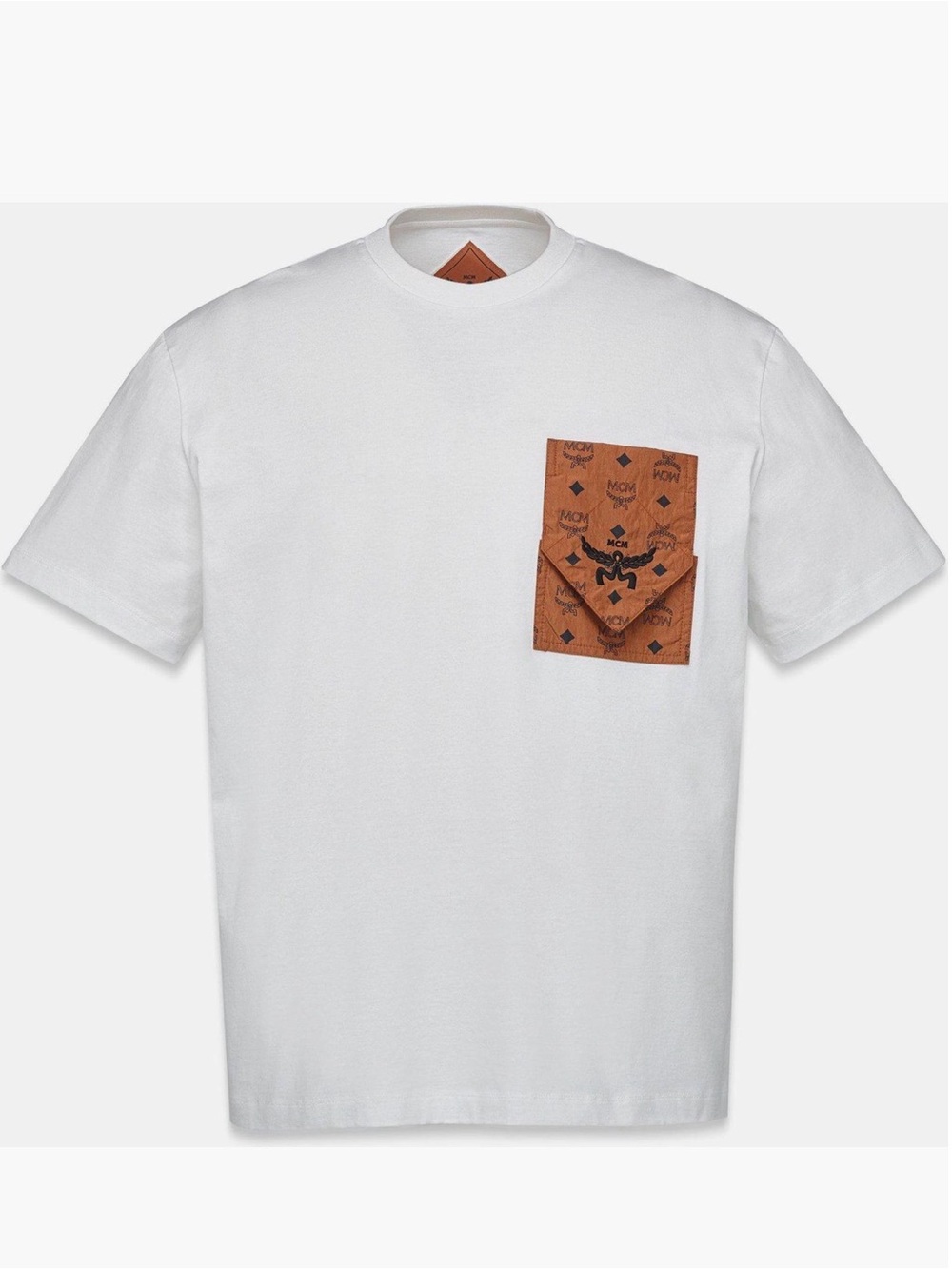 MCM White Short Sleeve Tee with Cognac Logo Pocket